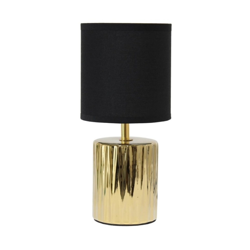 Simple Designs LT1132-GLD Table Lamp 11.6" Gold Ruffled Base Black Drum Shade M